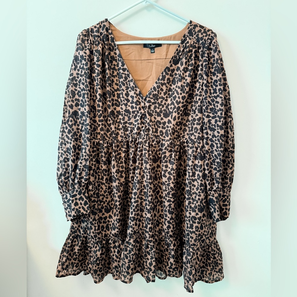 Lulu's Leopard Print Long Sleeve Dress - Size L